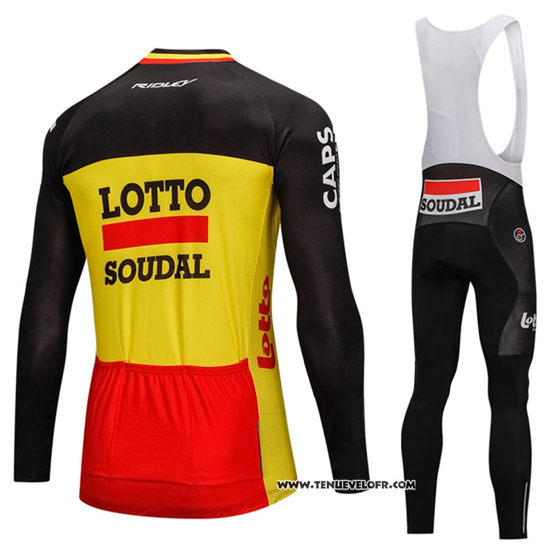 2018 Maillot Ciclismo Lotto Soudal Noir et Jaune Manches Longues et Cuissard